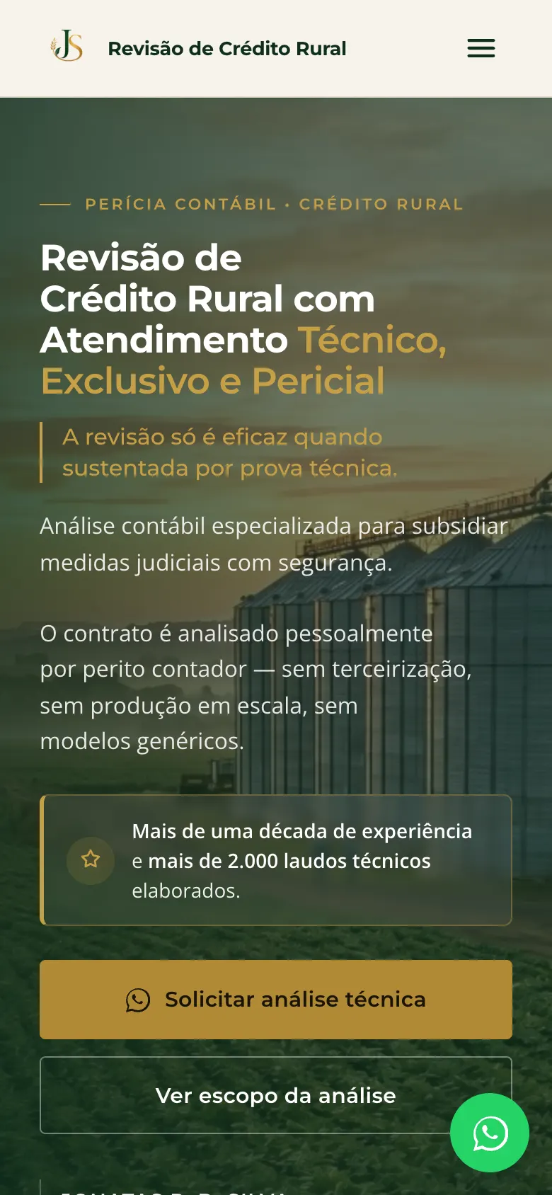 Revisão de Crédito Rural no celular, tela 1