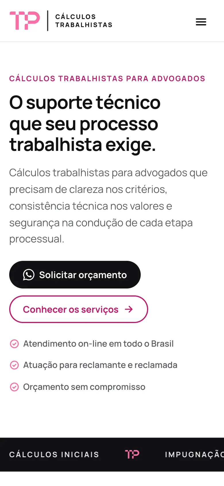 TP Cálculos Trabalhistas no celular, tela 1